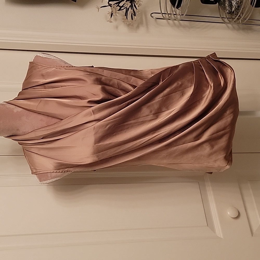 Boston Proper Size 8 Draped Surplice Faux Wrap Top Metallic Champagne Colored